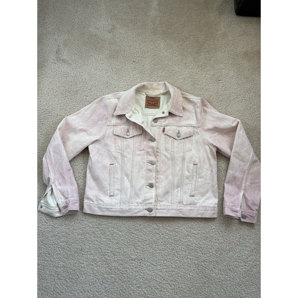 Levis Jacket Womens XL Pink Denim Jean Trucker Type 3 Coat Red Tab Stretch Flex